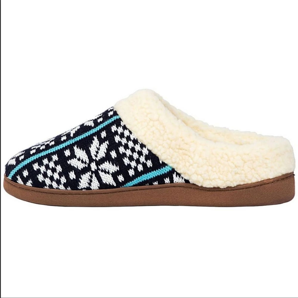 Deer Stags Mens Shoes Lodge Patterned Knit Slip On Slippers XL Navy White